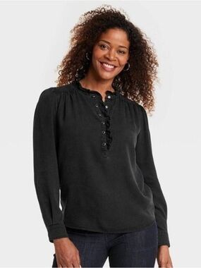 Knox Rose Washed Black Long Sleeve Top / XXL / Boho Shirt / Flowy / Western